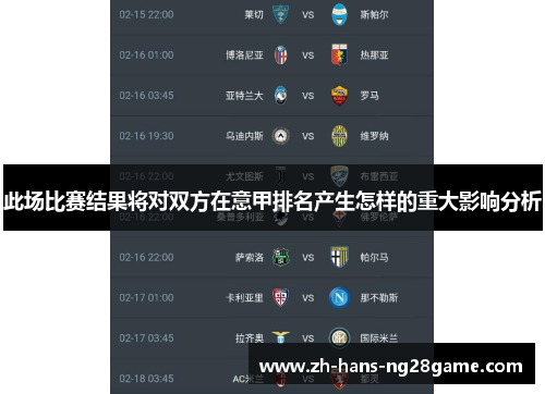 此场比赛结果将对双方在意甲排名产生怎样的重大影响分析